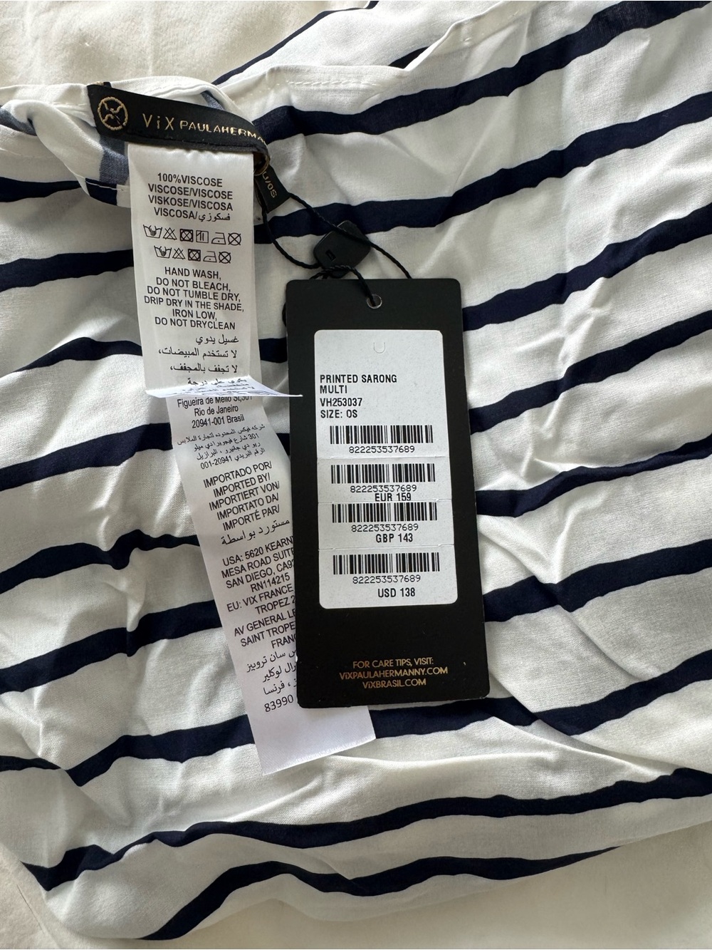 Vix Navy & White Striped Sarong